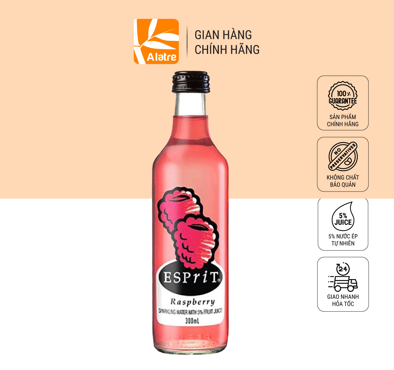 300ml nước có ga chứa nước ép phúc bồn tử esprit