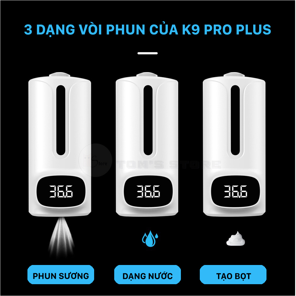 Máy xịt sát khuẩn tự động kiêm đo thân nhiệt k9 pro plus | máy khử khuẩn rửa tay cảm ứng