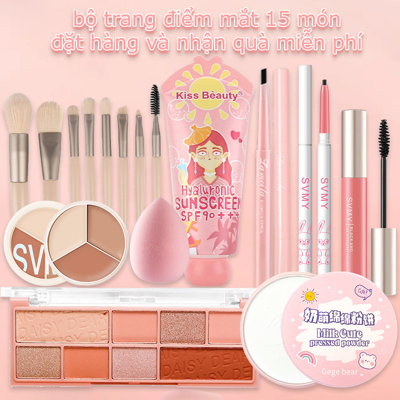 [HCM] [Peachy Sis] Bộ trang điểm chuyên nghiệp 13/15 món tiện lợi từ đầu đến cuối, cọ trang điểm + phấn mắt + phấn phủ + kem nền + kem che khuyết điểm + kẻ mắt + chì kẻ mày + mascara + tẩy trang + 1 phần quà miễn phí