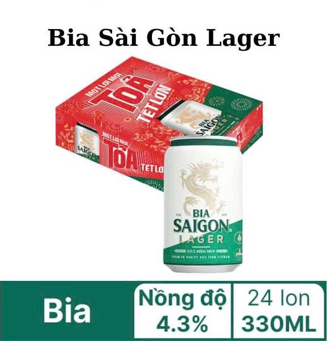 Thùng 24 lon Bia Sài Gòn Lager 330ml-Bao Bì Tết Mới 2026 – Đậm Đà Hương Vị Truyền Thống Việt