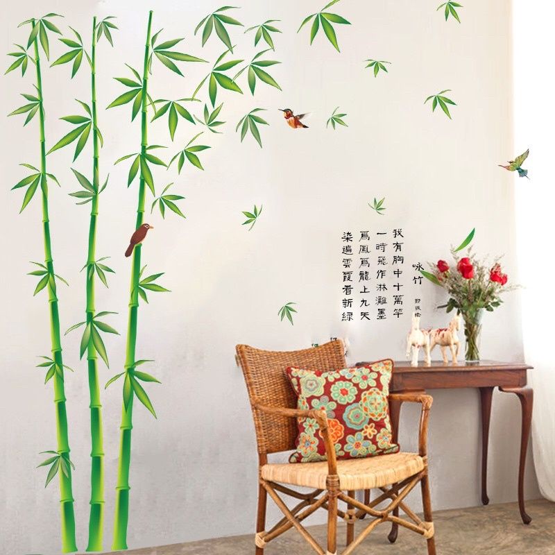 Decal dán tường cây trúc xanh, sẵn keo dán