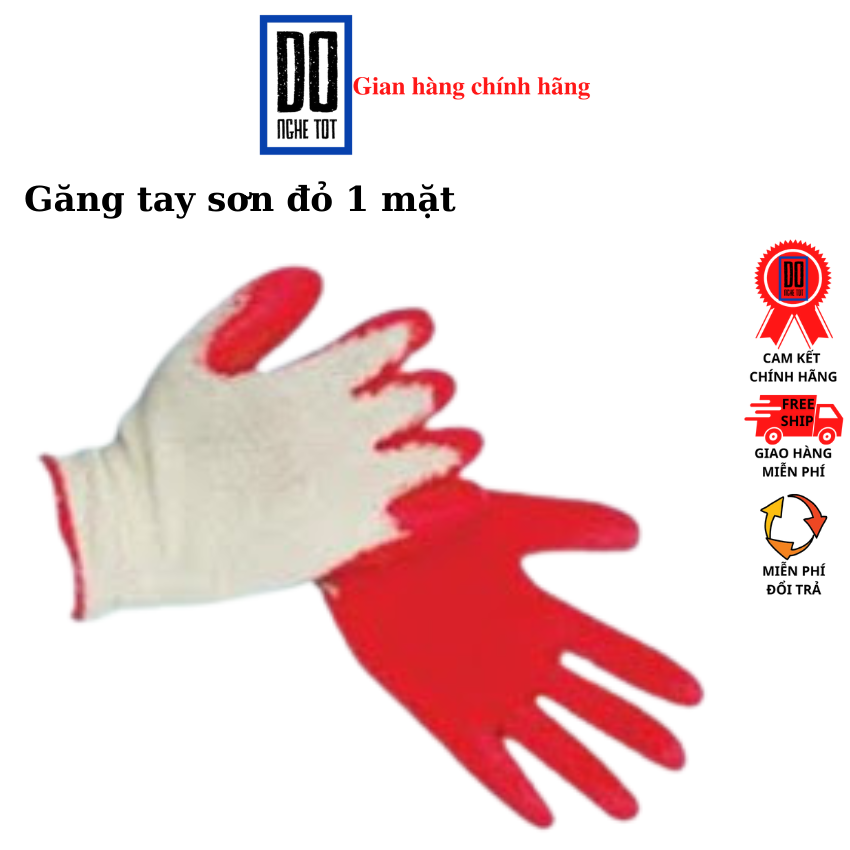Găng tay lao động găng tay sơn đỏ bảo hộ lao động cao cấp sơn một mặt màu đỏ sợi poly bảo hành 1 tháng tại Đồ nghề tốt