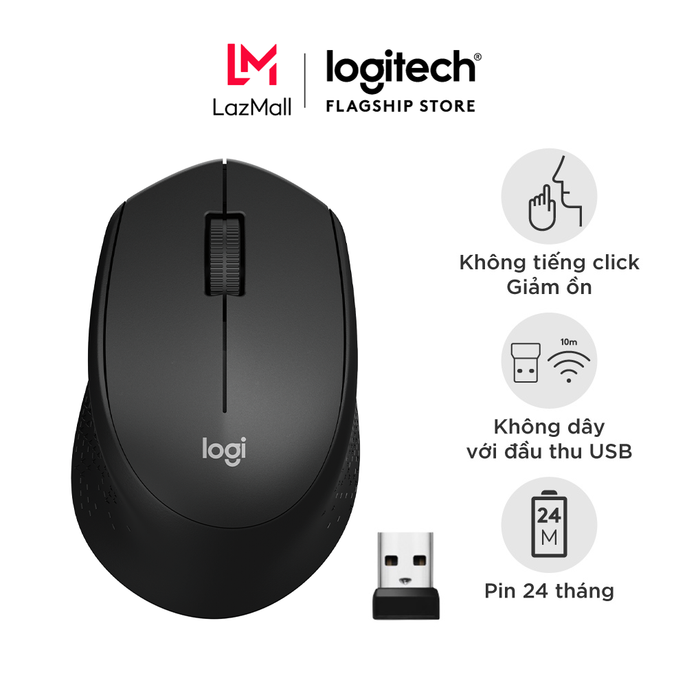 Chuột không dây Logitech M330 Silent Plus giảm ồn 90% - USB 2.4GHz, pin 2 năm, phù hợp người thuận tay phải, PC/ Laptop