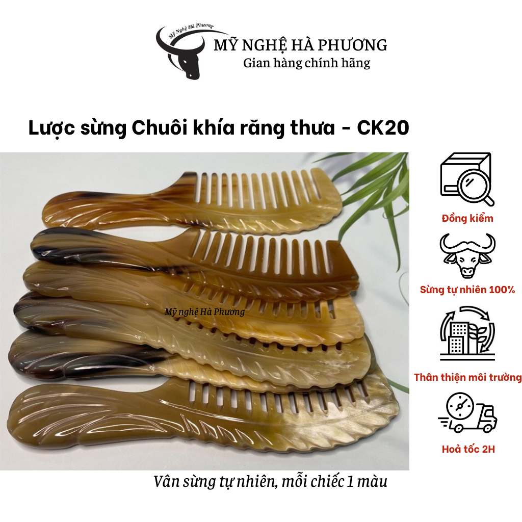 Lược sừng răng thưa - Mỹ nghệ Hà Phương, lược chải tóc uốn tóc xoăn gỡ rối