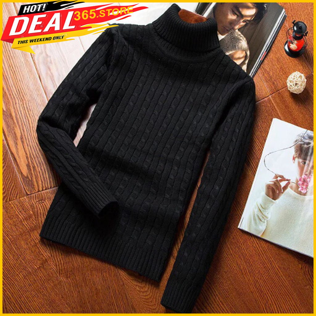 Áo len vặn thừng cổ lọ nam, áo len dệt nam, len dệt cao cấp dáng slim korean - 365.store