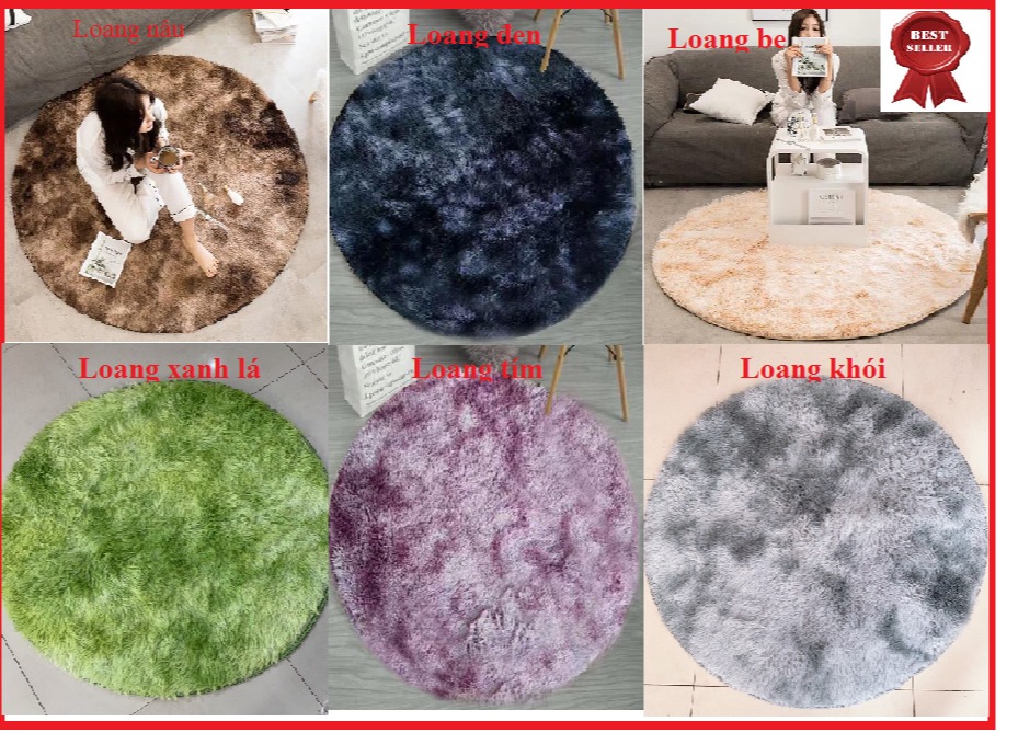 (Kèm video) Thảm trải sàn phòng khách, phòng ngủ, spa, phòng đọc sách lông loang mẫu tròn, thảm lông trải sàn trang trí