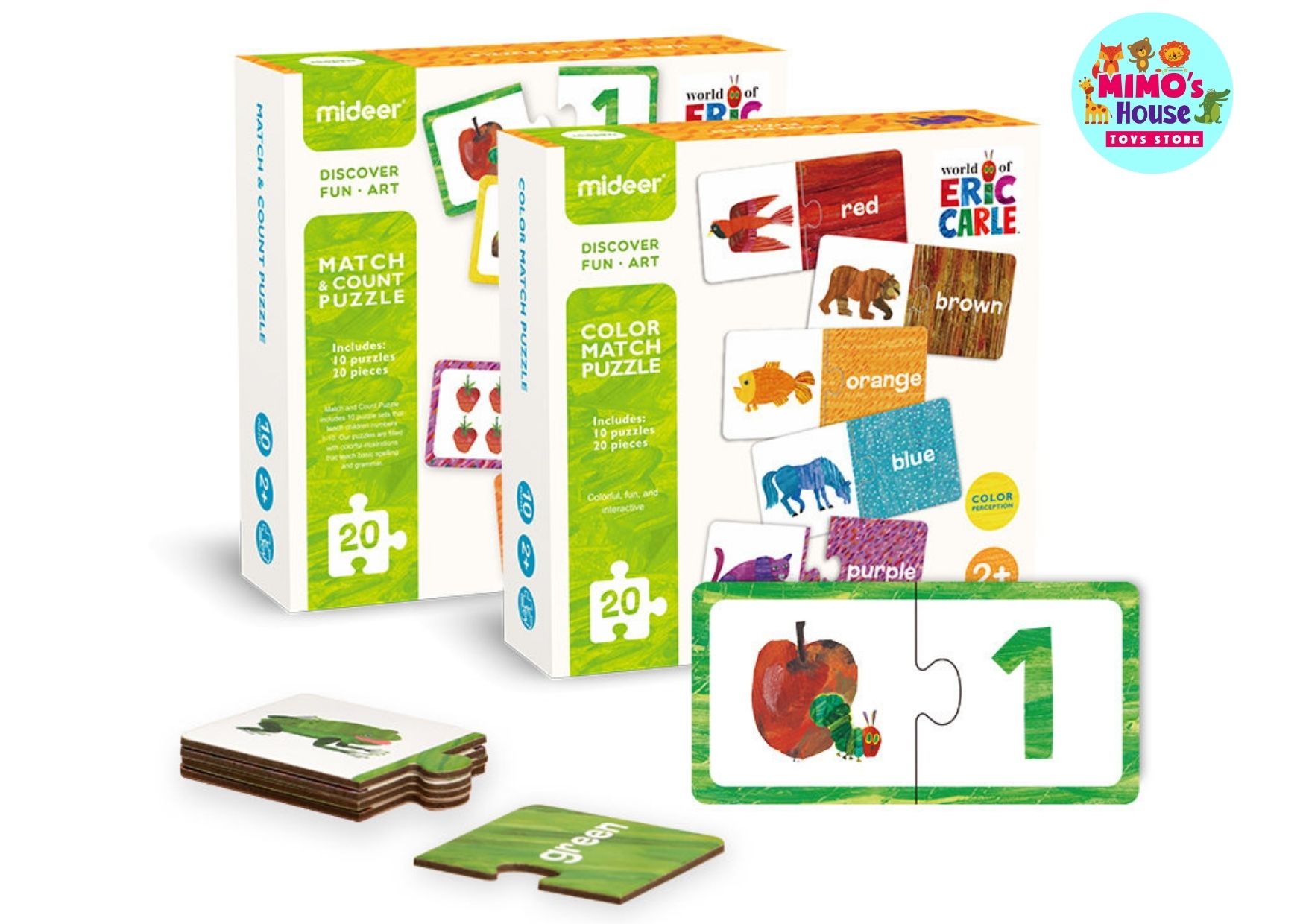 Bộ trò chơi ghép hình ghép nối chính hãng mideer 2 chủ đề color math + math&count puzzle - mimohouse09