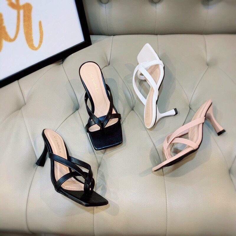 [4.4 Hoàn tiền 15%]Guốc/dép kẹp xỏ ngón cao gót dây mảnh chéo chân gót nhọn cao 7p màu đen ,trắng,nu đi chơi,đi tiệc [m17]