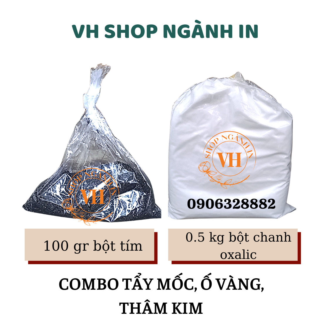 Combo bột tím và bột oxalic dùng tẩy mốc, thâm kim, ố vàng quần áo
