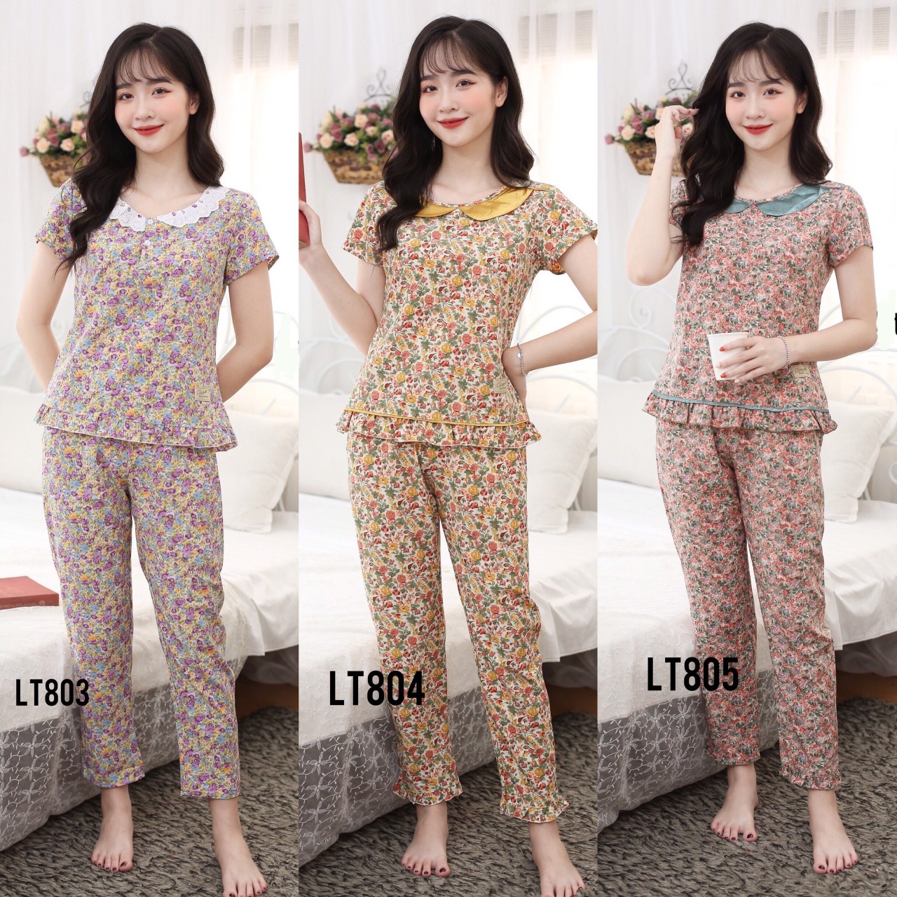 Đồ bộ mặc nhà , đồ bộ nữ mặc nhà, đồ mặc nhà mẫu tay cộc cổ bèo zen đẹp