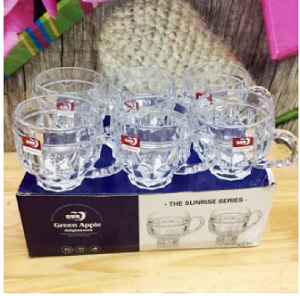 Bộ 6 cốc, ly thủy tinh có quai siêu đẹp - set 6 cốc thủy tinh uống nước, trà, cà phê