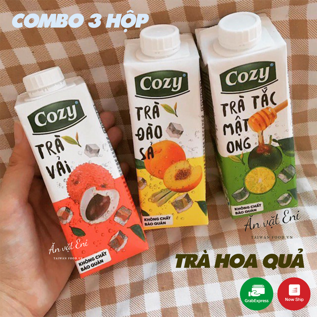 Trà hoa quả cozy - 3 hộp trà vải, trà đào sả, trà tắc mật ong cozy không chất bảo quản - trà trái cây