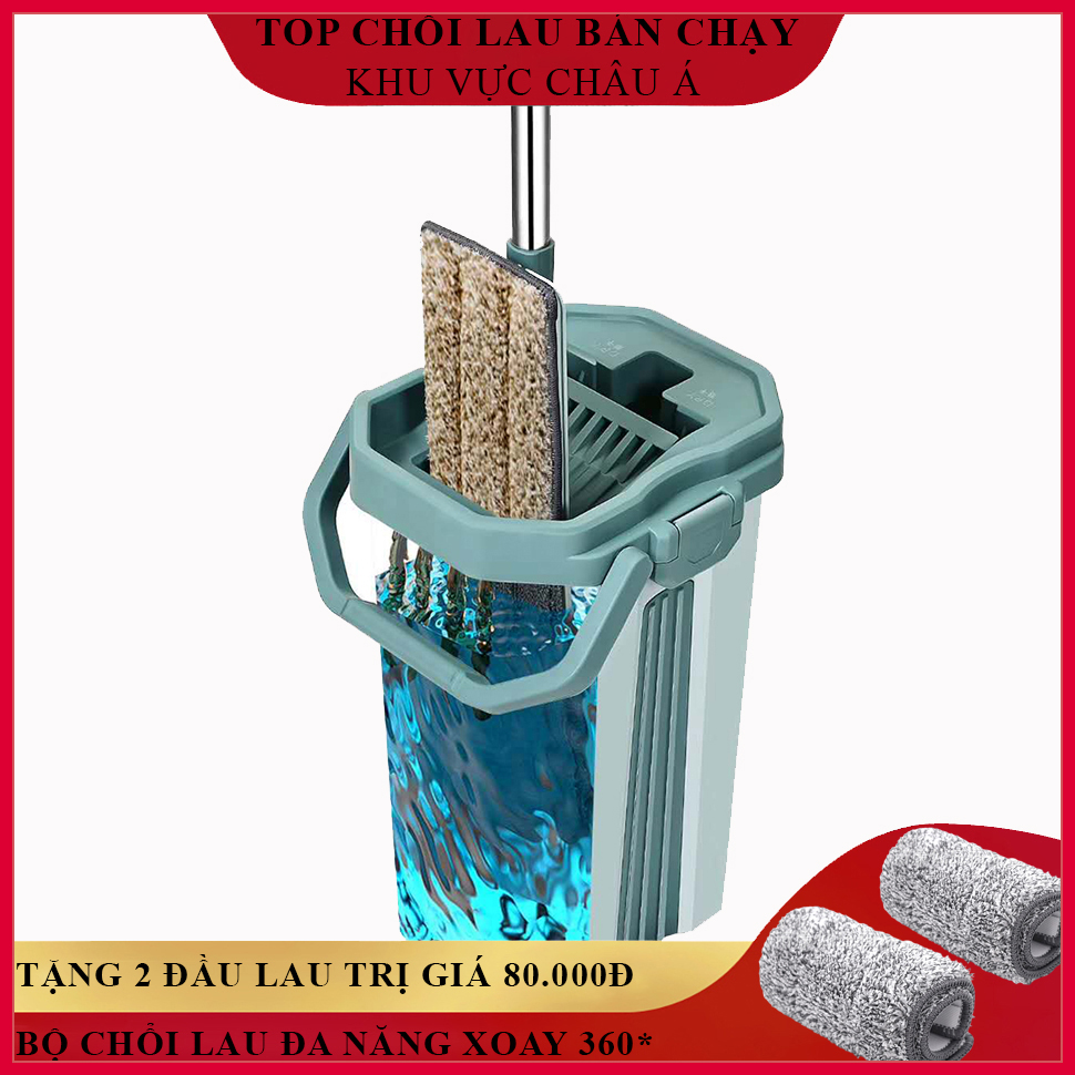 Bộ cây lau nhà thông minh tự vắt xoay 360 độ đa năng, chổi lau nhà thông minh,Tặng kèm 2 Bông Lau thay thế