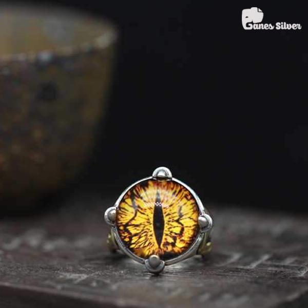 Nhẫn Bạc Nam Mắt Thần Vàng Chất Liệu Bạc Thái Cao Cấp Thương Hiệu Ganes Silver