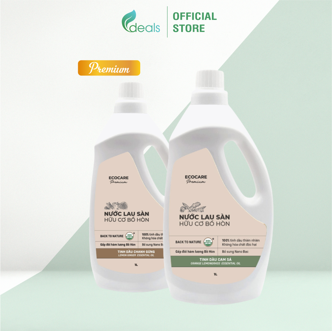 Premium - Nước lau sàn hữu cơ cao cấp Bồ hòn và Tinh dầu thiên nhiên Ecocare - Diệt khuẩn, Đuổi muỗi, Chống trơn trượt