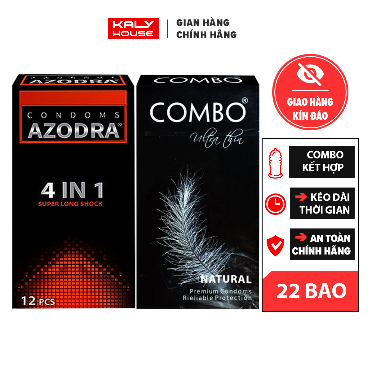 Combo Bao Cao Su Kéo Dài Thời Gian Quan Hệ Gân Gai Azodra Và BCS siêu mỏng Combo Kalyhouse