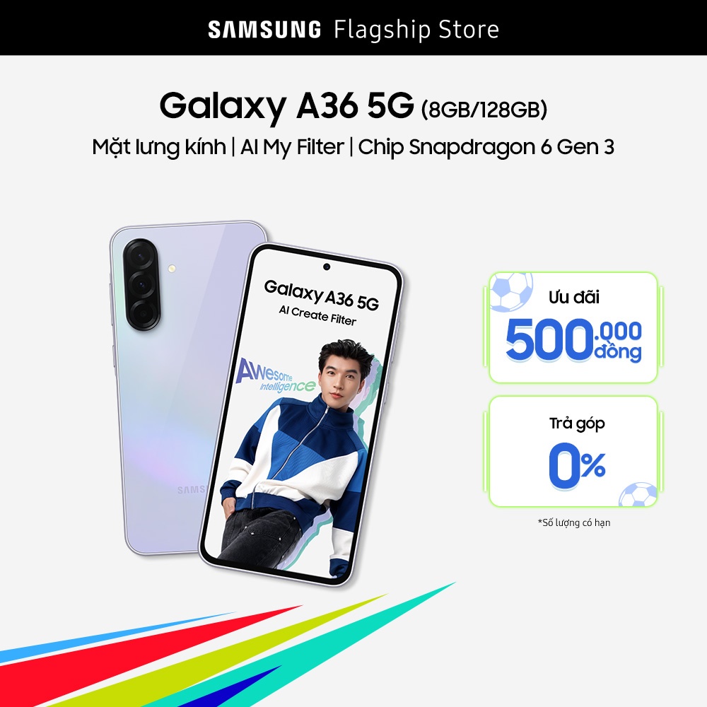[SIÊU SALE GIỮA NĂM 20H 5-8.6] Điện thoại Samsung Galaxy A36 5G, Màn Hình FHD 6.7”, Mặt lưng kính, AI-My Filter, Chip Snapdragon 6 Gen 3, Sạc 45W