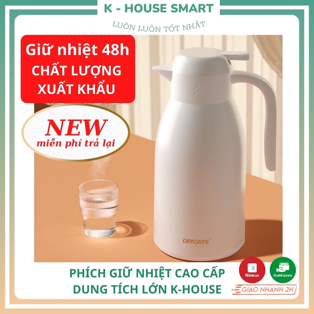 Phích nước nóng giữ nhiệt pha trà cao cấp 1 lít 2 lít, bình nước Daydays K-House Smart