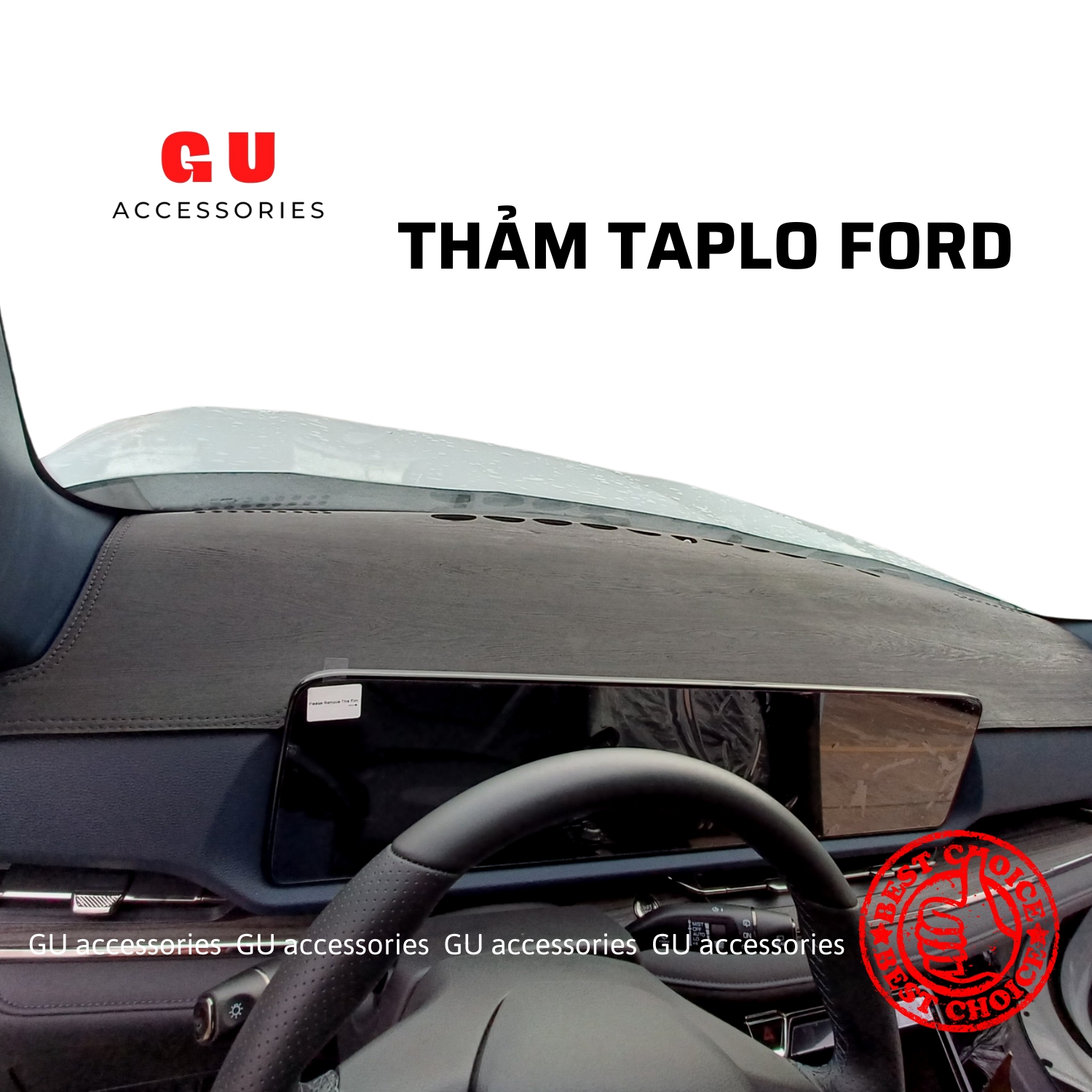 Thảm taplo xe ô tô FORD Ranger Wildtrak XL XLS XLT Raptor Territory Everest Explorer Transit Focus Ecosport Laser chất liệu Da Cacbon Da Vân Gỗ Da Siêu Sợi Lông Cừu cao cấp thiết kế theo phong cách GU hiện đại sang trọng cho nội thất xe của bạn