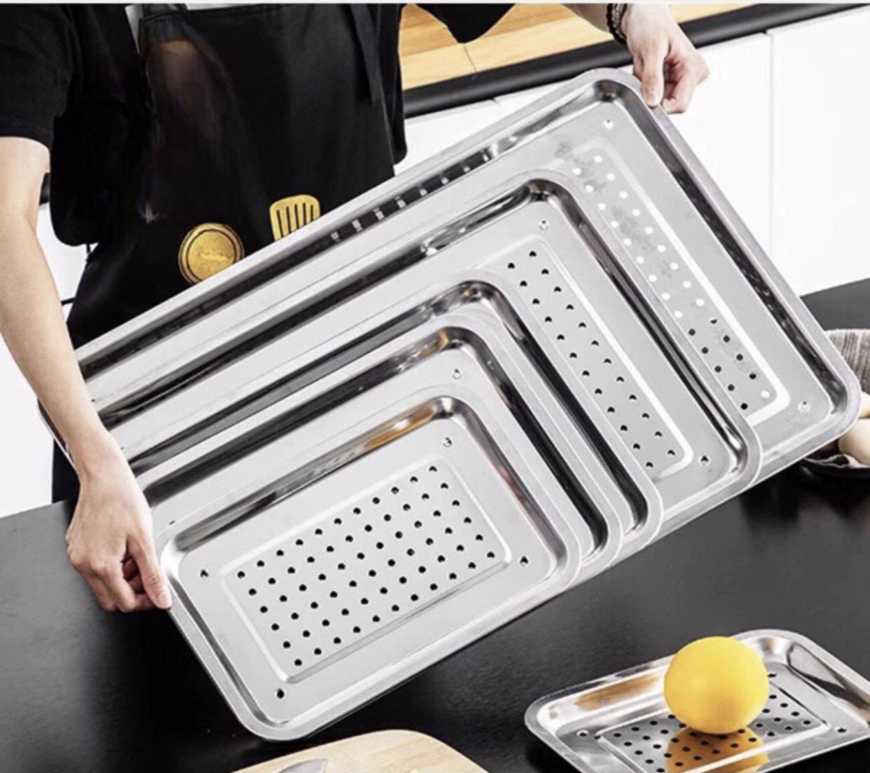Khay inox úp ly có lỗ - mâm úp ly /tách trà chữ nhật nhiều kích thước