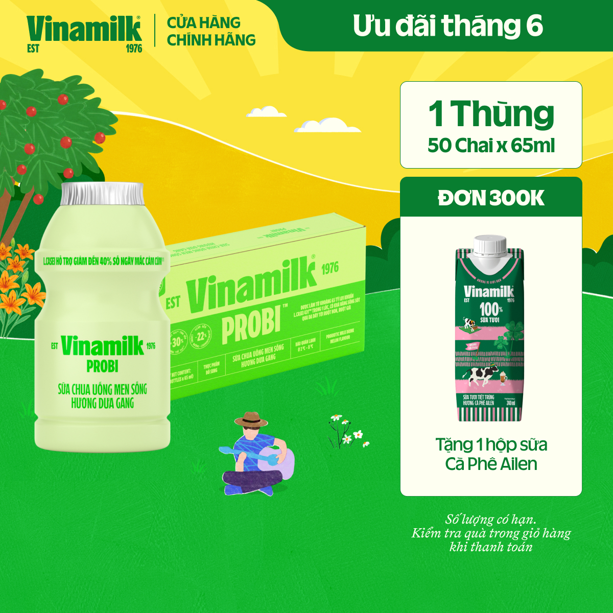 [CHỈ GIAO TRONG BÁN KÍNH 15KM] Thùng 50 chai Sữa Chua Uống Probi Dưa Gang Chai 65ml