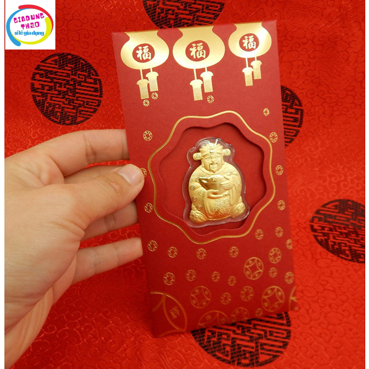 Bao lì xì ông thần tài may mắn bao giá toàn thị trường chất liệu giấy nhung loại tốt