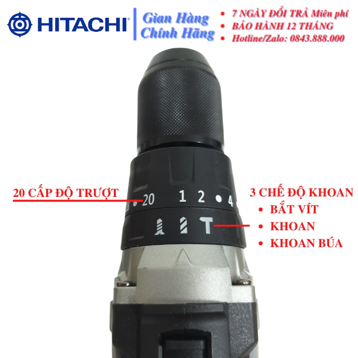 Máy Khoan Pin Hitachi Không Chổi Than Đầu 13 ly Có Chức năng Búa Pin