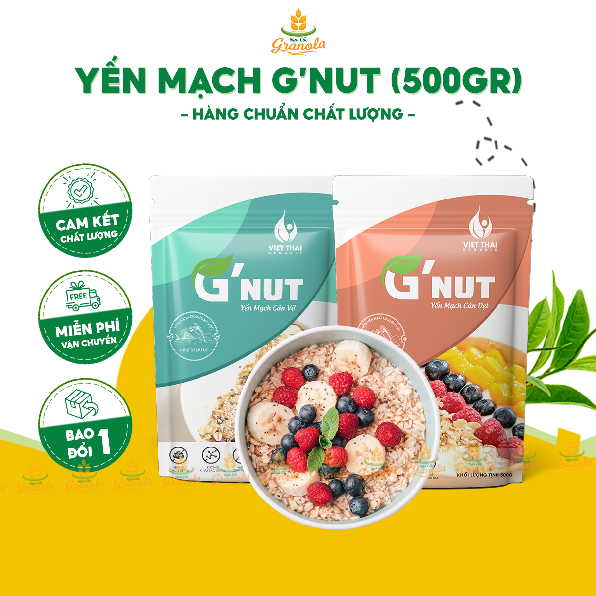 Yến mạch tươi Úc G'Nut [CHẤT LƯỢNG] Yến mạch hữu cơ nguyên chất cán vỡ / cán dẹp (Gói 500g) - (Hạt Ngon)
