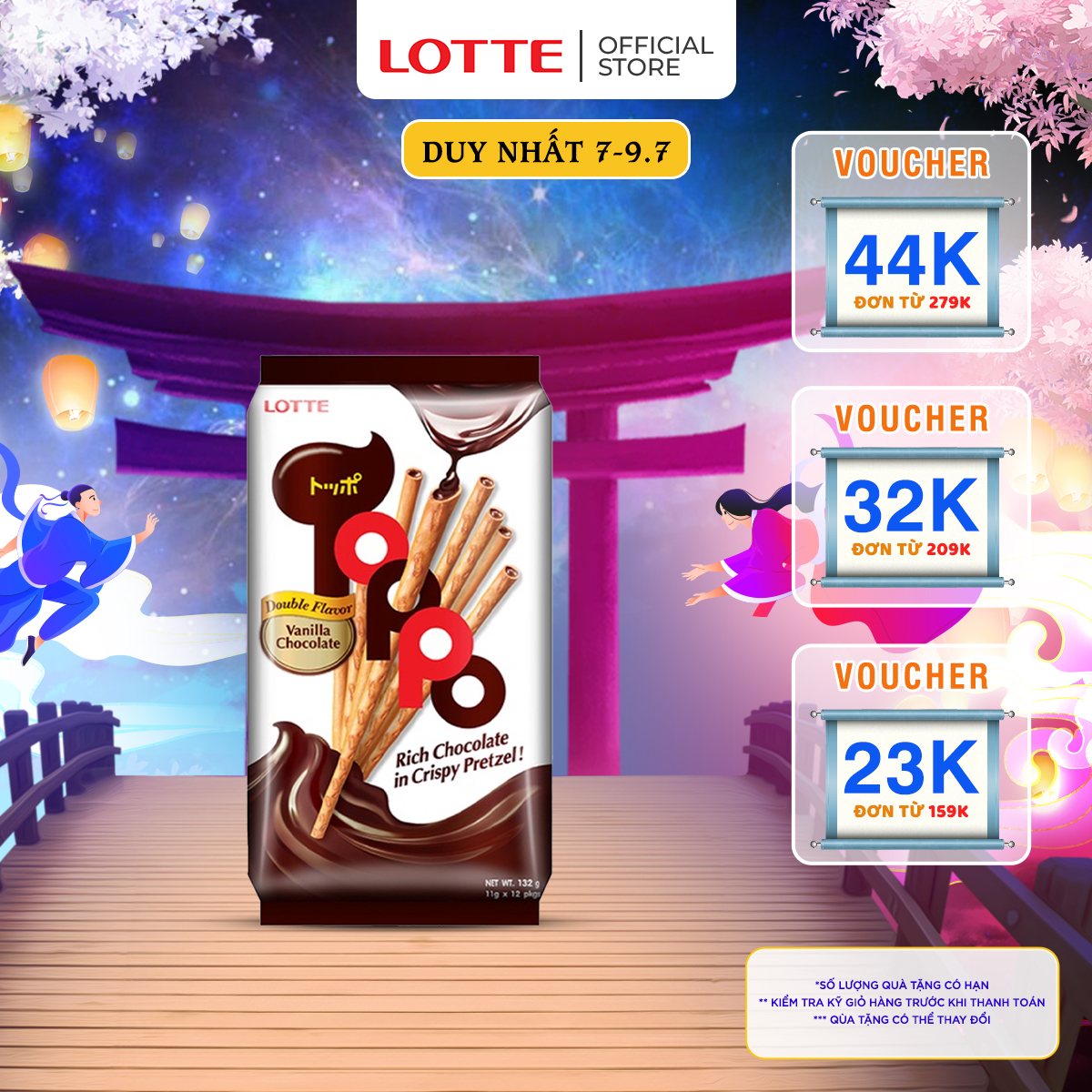 Bánh que Toppo nhân sô cô la hương Vani 132 g