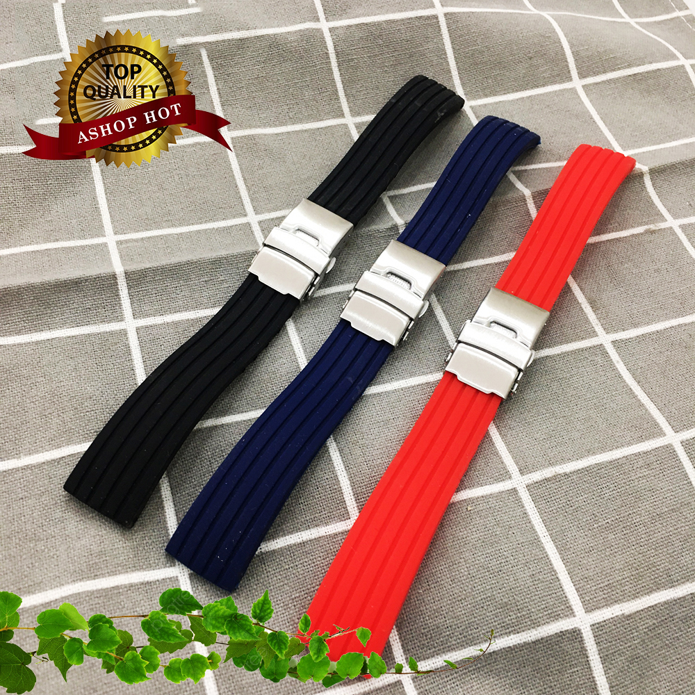 [FREESHIP] Dây đeo cao su khóa bấm, dây silicon chống thấm nước lắp cho đồng hồ Seiko đủ 3 màu size 18mm 20mm 22mm