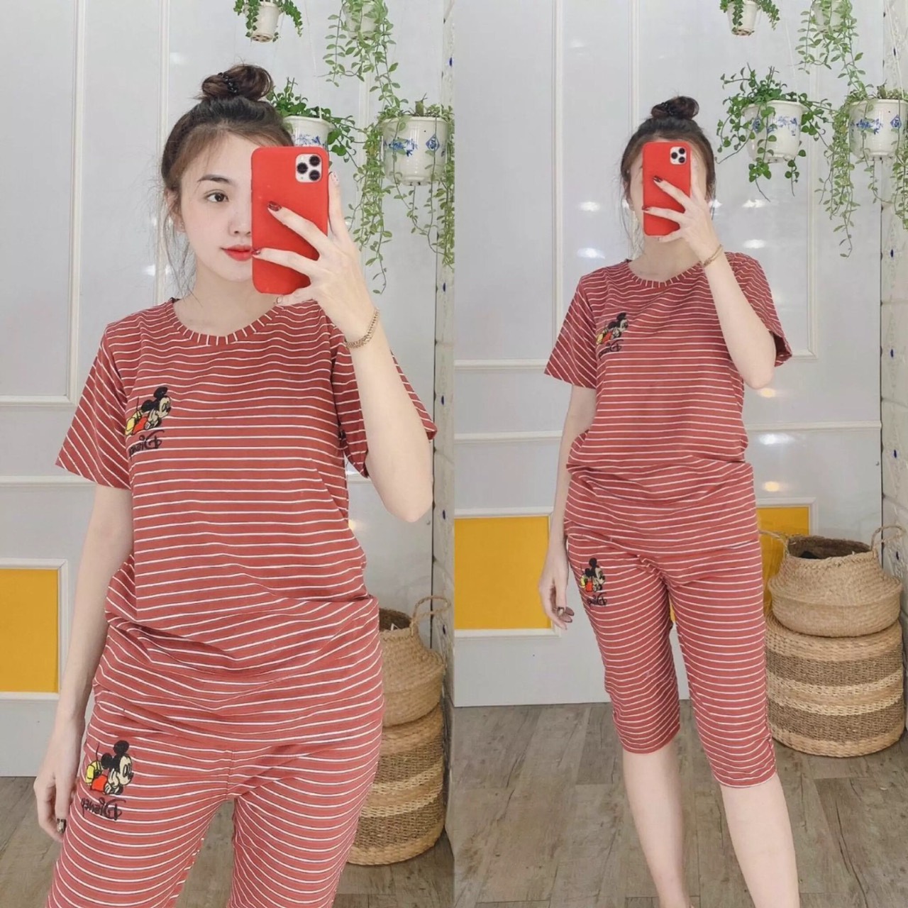 Set bộ mặc nhà siêu xinh vải cotton thoáng mát kẻ sọc siêu dễ thương