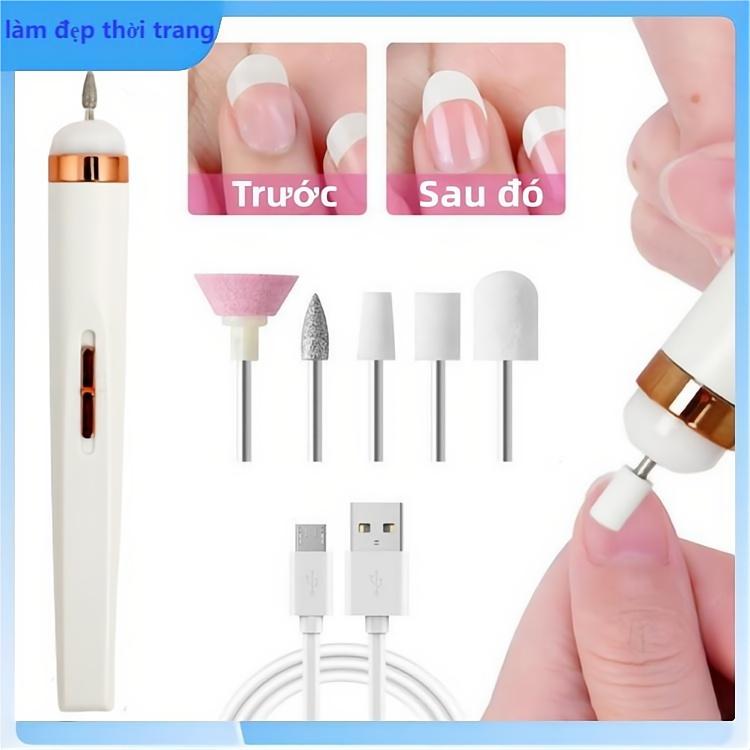 Máy khoan móng tay nghệ thuật 5 trong 1 đầu móng tay giả acrylic chạy điện usb máy mài làm mềm lớp biểu bì bộ mũi mài đánh bóng mài nhám thiết bị dụng cụ cầm tay chăm sóc móng chân làm móng tay