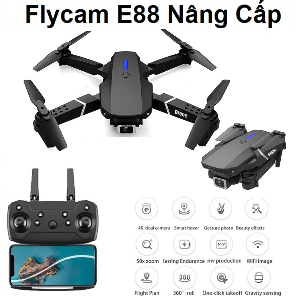 Flycam Mini E88 2 CAMERA - Máy bay không người lái, drone mini loại tốt