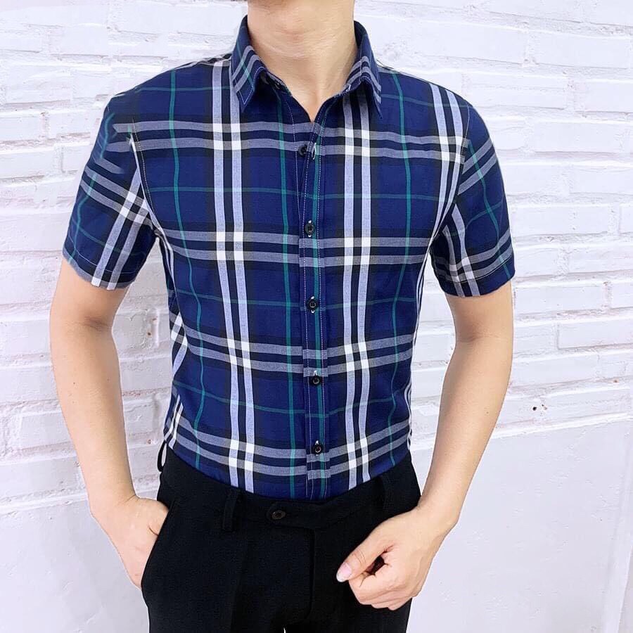 Áo sơ mi nam cộc tay vải kẻ loại đẹp smk06