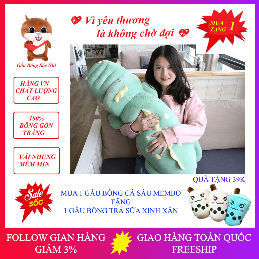 Gấu bông cá sấu membo - gấu bông sóc nhí - gấu bông cao cấp vải nhung co giãn 4 chiều - mua 1 gấu bông cá sấu tặng 1 gấu bông trà sữa xinh xắn
