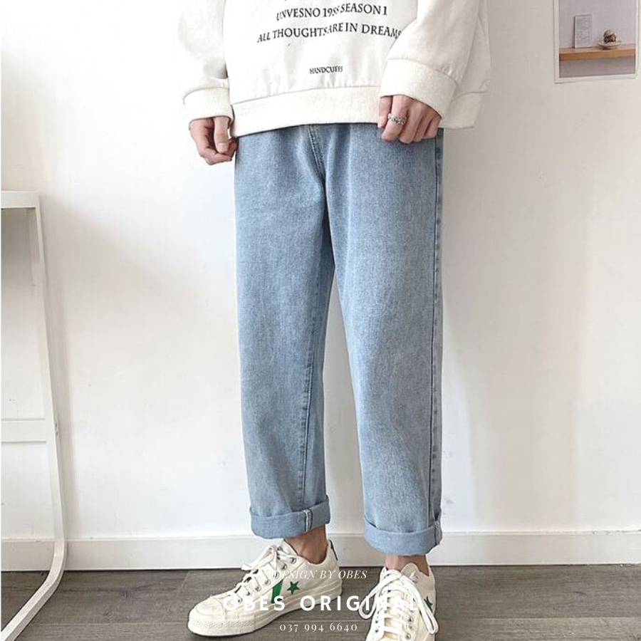 [OBES] Quần jeans xanh trơn Regular-fit Jeans mã QT208