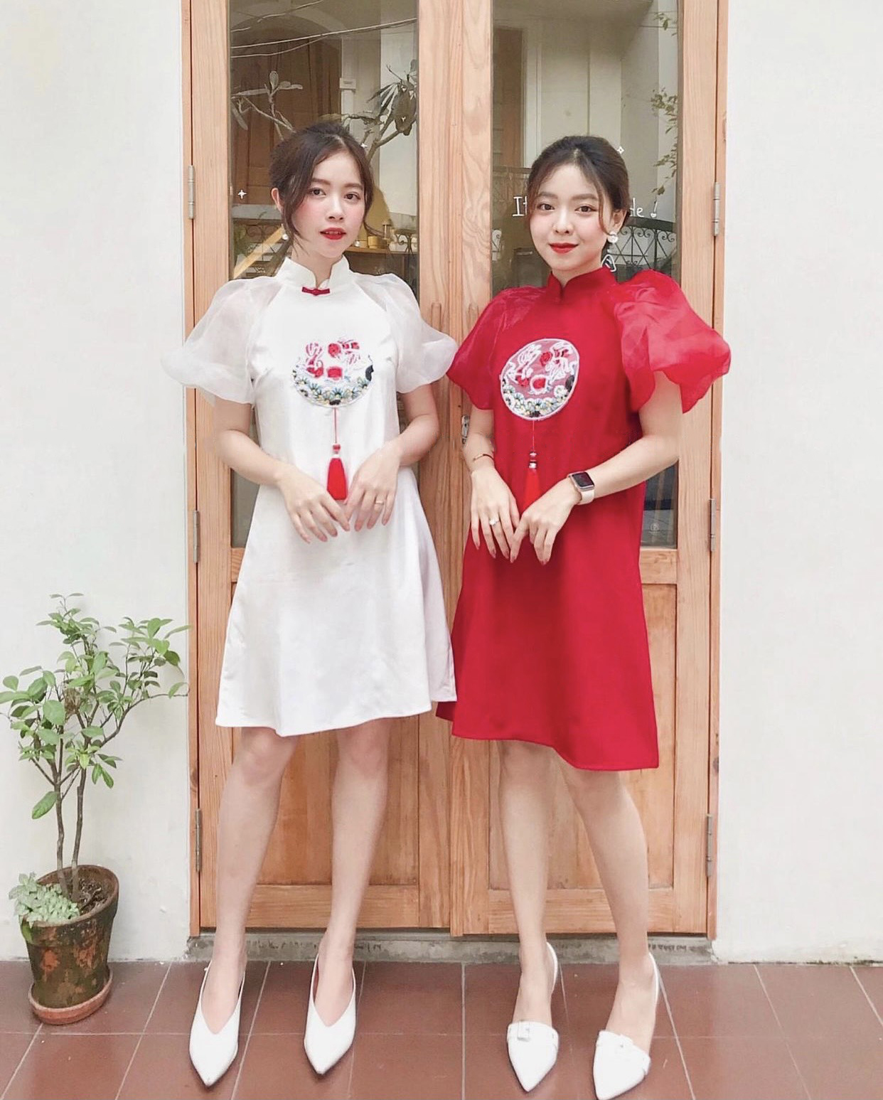 Đầm tết quần áo tết phối họa tiết mùa xuân siêu dễ thương cực tôn dáng [Vải loại 1]