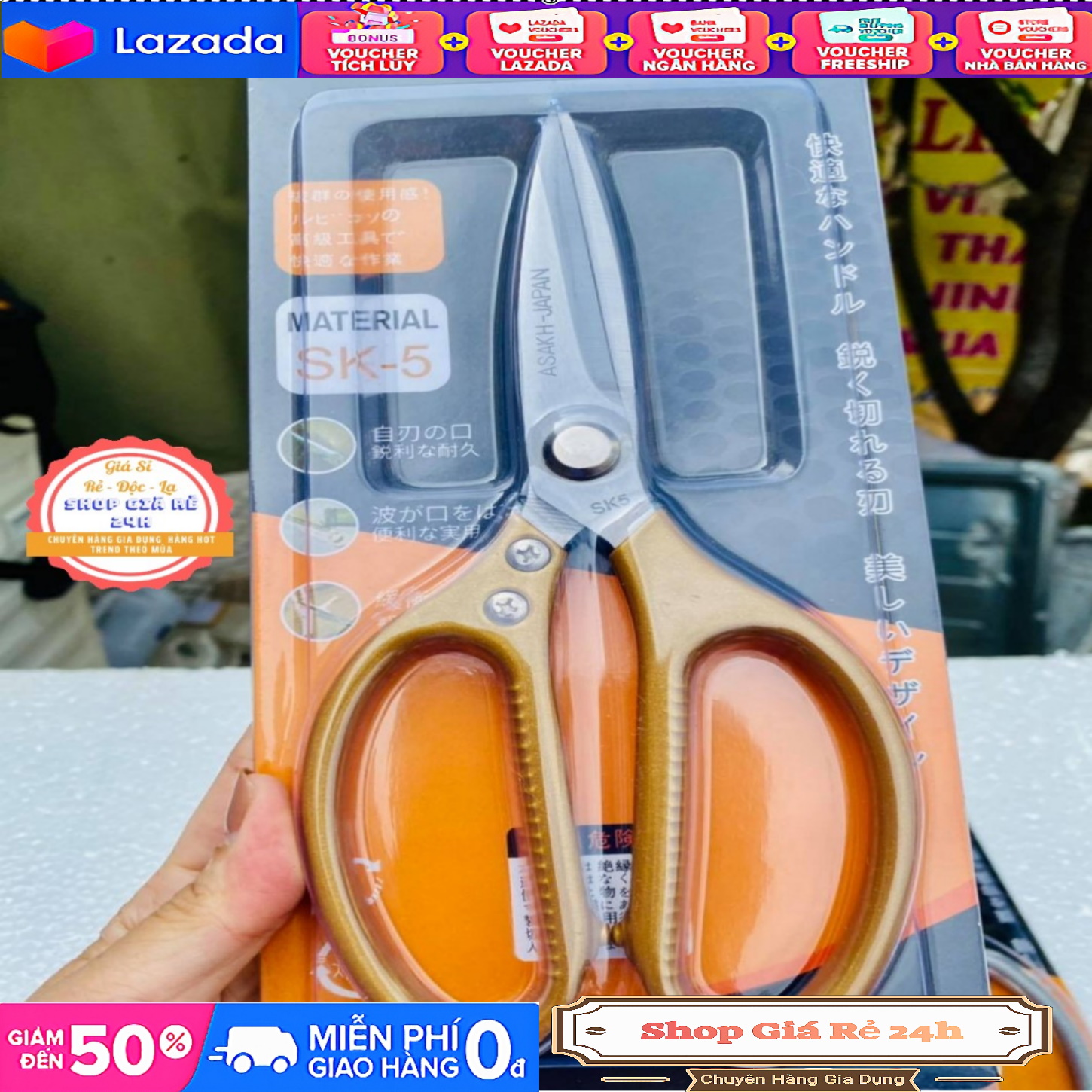 Kéo Nhật Nội Địa SK5  Cán Thép  Lưỡi Thép Size 21.5 cm Siêu Bén - Không Bán Cán Nhựa Lừa Đảo