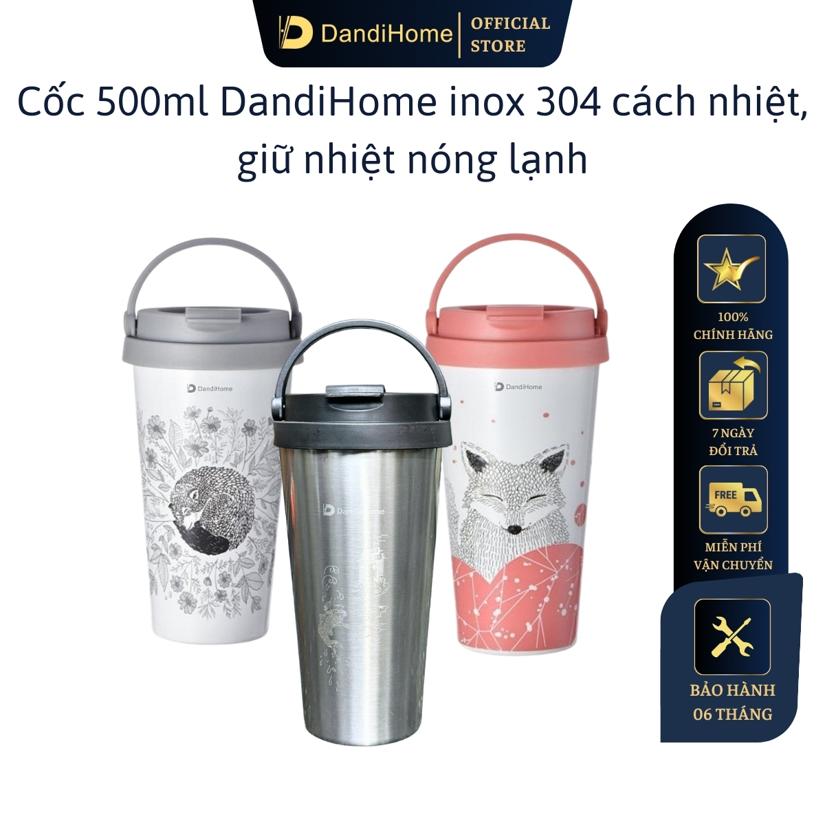 Cốc (Ly) cách nhiệt, giữ nhiệt DandiHome inox 304 (500ml)