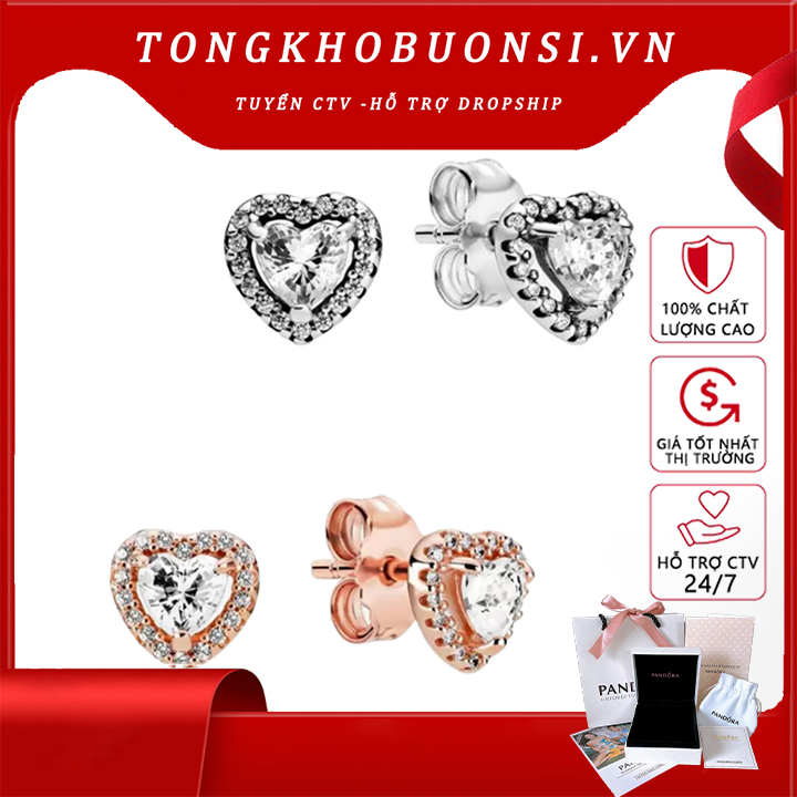 Khuyên tai Pandora Retro Heart Shaped Earrings Full box -Tuyển CTV - Hỗ trợ Dropship