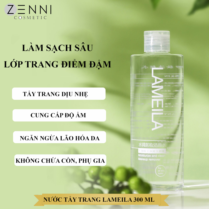 Nước tẩy trang và làm sạch sâu tất cả lớp trang điểm đậm, bụi bẩn, bã nhờn cho da nhạy cảm, không kích ứng, Tẩy Trang giúp cấp ẩm, ngăn ngừa lão hóa da, không chứa cồn chất phụ gia (300ml)- Zenni