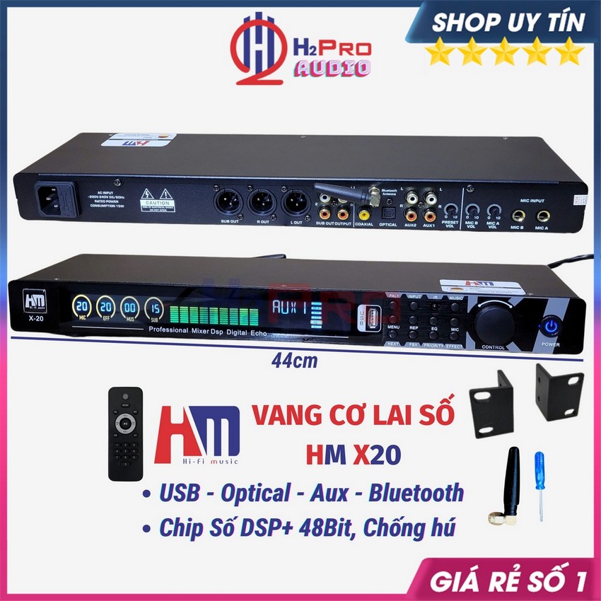 Vang Karaoke Cơ Lai Số HM X20 Bluetooth, Điều Khiển, Chip Số Dsp+ 48Bit Chất Âm Cực Mượt, Dễ Dàng Tinh Chỉnh - H2Pro Audio