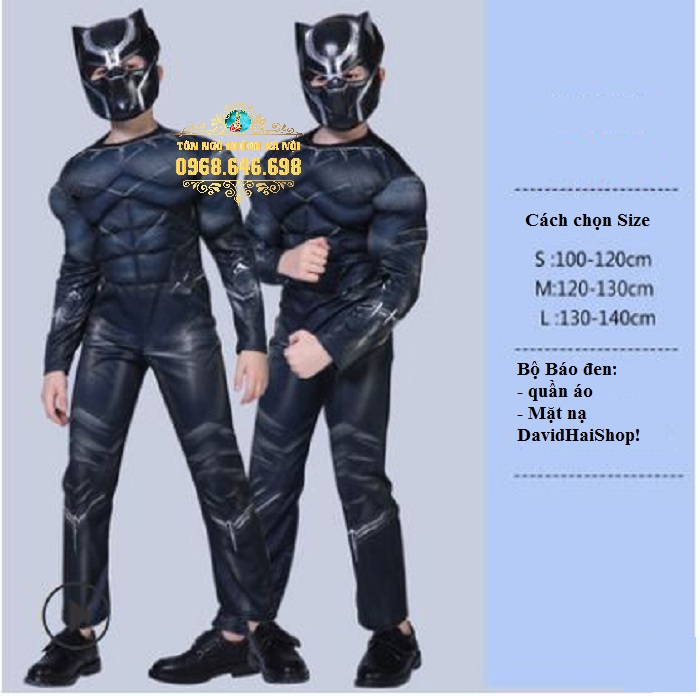 Quần áo hóa trang trẻ em Báo đen Black Panther Siêu Nhân cho bé Kèm Mặt Nạ