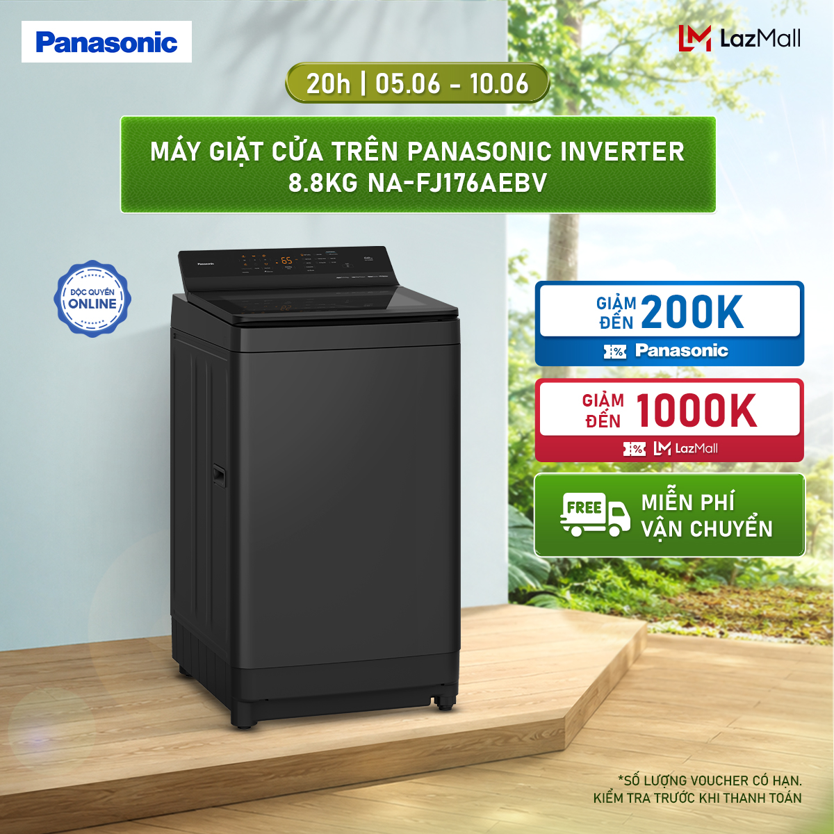[Chỉ giao miền Bắc, miền Nam sau 15/06] Máy Giặt Cửa Trên Panasonic Inverter 8.8KG NA-FJ176AEBV