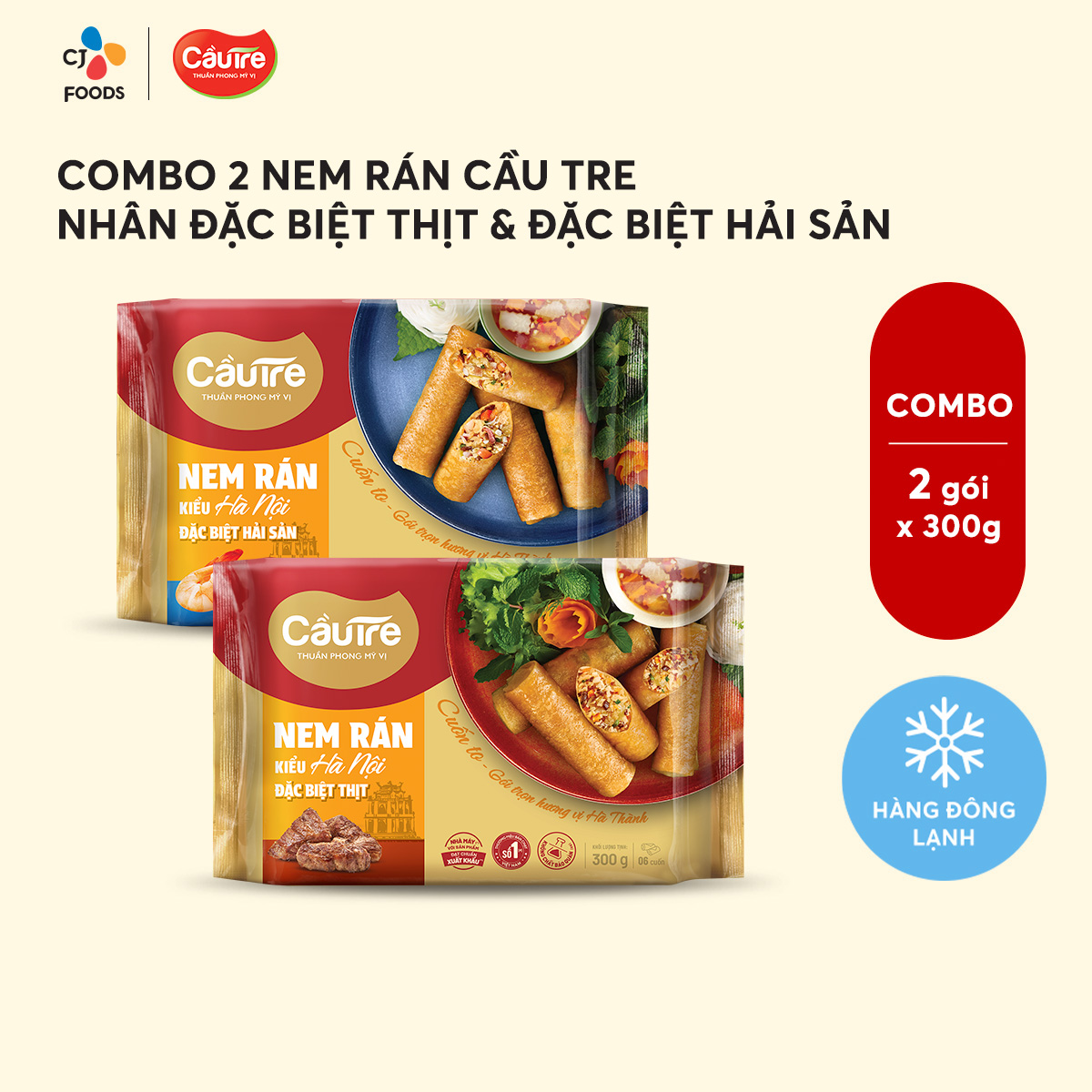 [Hỏa tốc] Combo 2 gói Nem rán Hà Nội đặc biệt Cầu Tre nhân Hải sản & nhân Thịt (300g x 2 gói)