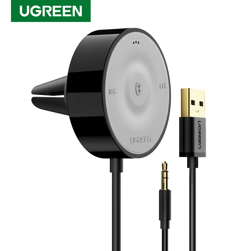 UGREEN Bluetooth 5.0 Car Kit Receiver aptX LL Wireless 3.5mm Jack AUX Adapter for Car Speaker USB Bluetooth 3.5 Audio Receiver-Black