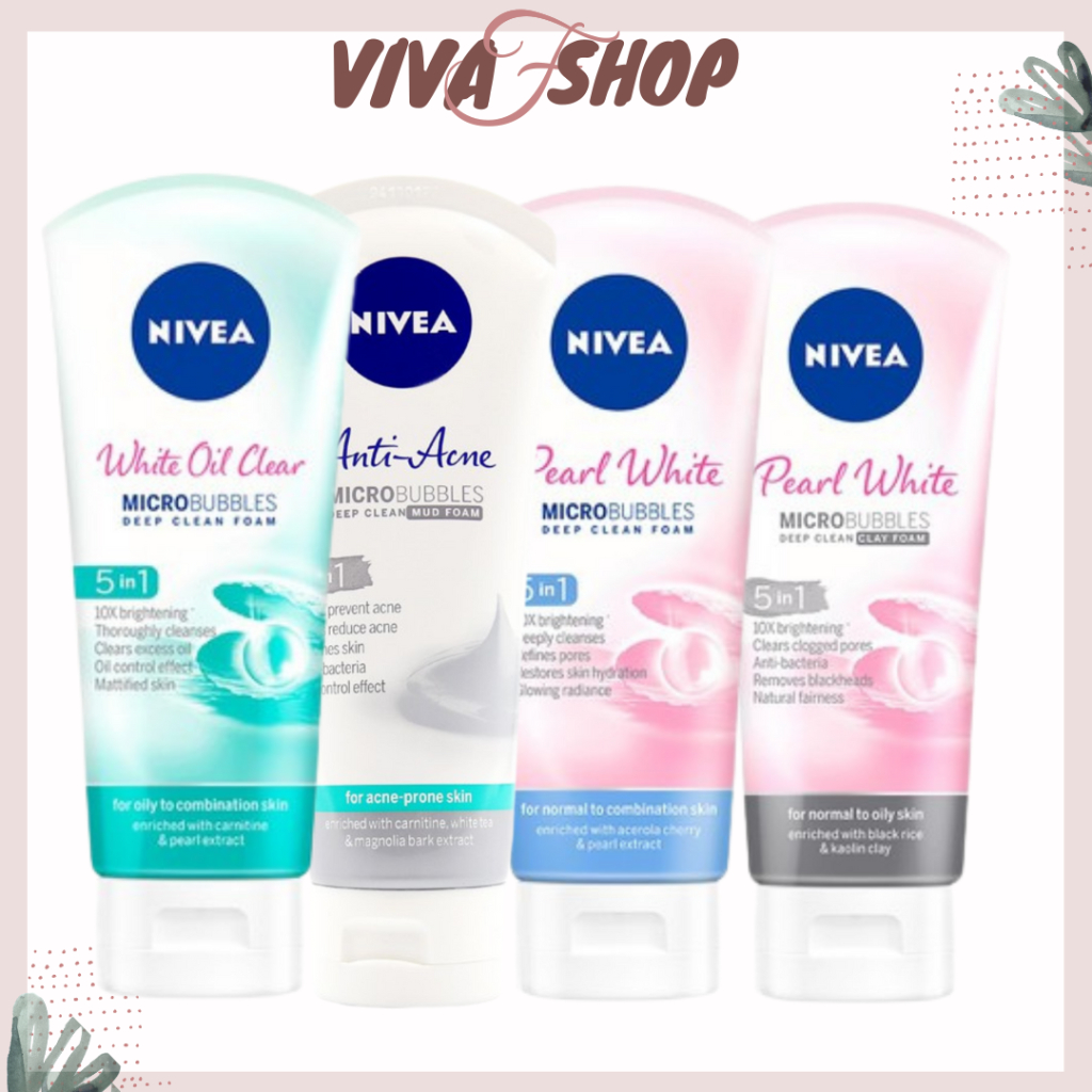 Sữa rửa mặt nữ trắng da nivea pearl white micro bubbles deep clean foam 5in1 100g - srm nữ nivea