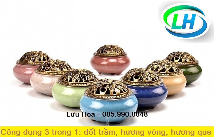 Lư xông trầm, Lư đốt trầm gốm sứ cao cấp - Giao màu ngẫu nhiên