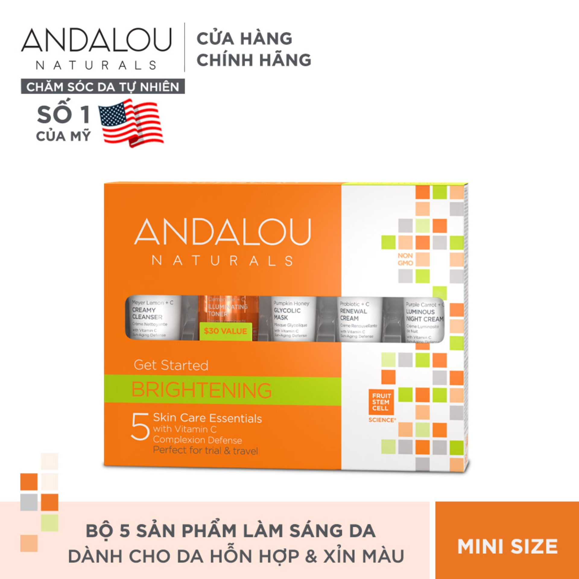 Bộ Sản Phẩm 5 Bước Dưỡng Sáng Da Mini Andalou Naturals Brightening Get Started Kit