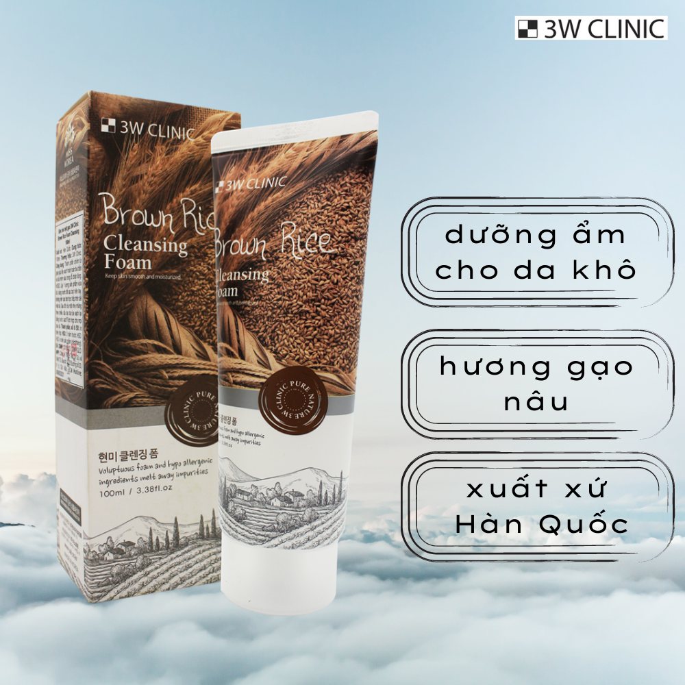 Sữa Rửa Mặt Gạo Nâu 3W Clinic Brown Rice Foam Cleansing 100ml